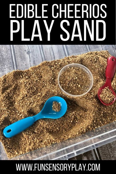 Edible play sand Cheerio Sensory Play, Sand For Kids, Edible Sensory, Edible Sensory Play, Edible Sand, Sensory Classroom, Cheerios Cereal, Toddler Sensory Bins, Sensory Games