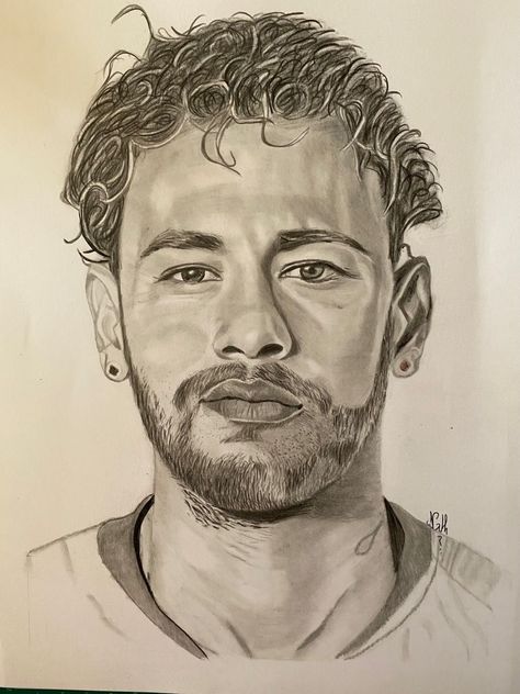 Neymar Portrait Drawing, Neymar Sketch, Football Players Drawing, Neymar Drawing, Messi Drawing, Football Player Drawing, Art Crayon, Anime Face Drawing, Pen Art Drawings