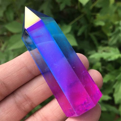 Natural titanium Rainbow Quartz Obelisk wand crystal tower | Etsy Angel Aura Crystal, Wand Crystal, Crystal Wands, Purple Aura, Rainbow Aura Quartz, Titanium Quartz, Aquarium Ideas, Aura Crystals, Pink Aura