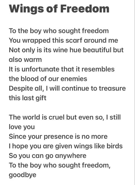 Heres a poem I wrote based off #attackontitan #aot Eren Quotes, Poems Deep, Titan Aesthetic, Wings Of Freedom, Freedom Quotes, Attack On Titan Aesthetic, Attack On Titan Art, Cool Anime Wallpapers, Anime Wallpapers