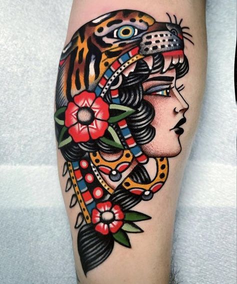 Bohemian Tattoo, Lady Tattoo, Traditional Tattoo Inspiration, Cool Tattoo Drawings, Girls With Sleeve Tattoos, Head Tattoo, London Tattoo, Traditional Tattoo Art, Head Tattoos