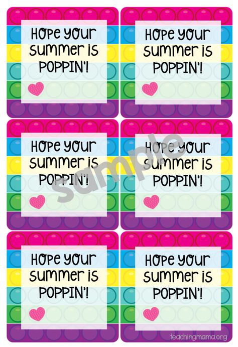 Poppin' Summer Gift Tag Pop It Student Gift Tag, Student Gift Tags, Candy Quotes, Teacher Summer, Summer Classes, Kids Things To Do, Teacher Gift Tags, Summer Printables, Free Printable Tags