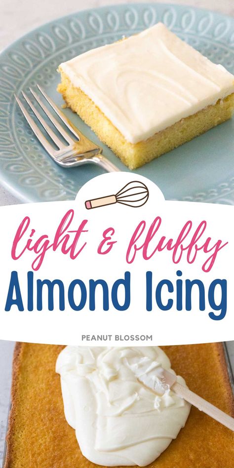 This easy almond icing takes just 5 minutes to make and is thick enough to spread onto a prepared sheet cake, bundt cake, or cupcakes. Almond Cream Cheese Frosting, Almond Cake Frosting, Parsley And Icing, Almond Cake Frosting Recipe, Almond Glaze Icing, Almond Frosting For Cake, Pound Cake Icing Recipe, Almond Extract Frosting, How To Frost A Bundt Cake