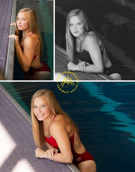 Senior Swimmer Pictures, Swimmers Senior Pictures, Senior Swim Night Ideas, Swimming Senior Pictures High Schools, Swim Media Day Poses, Senior Swim Picture Ideas, Swim Senior Pictures, Swim Picture Ideas, Swim Portraits