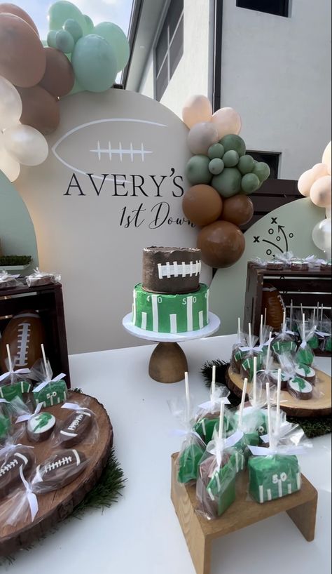 #football #1stdown #1stbirthday #eventdesign #footballcake #footballcookies #footballsnacks #event #eventdesign #eventstyling 1st Year Down Football Birthday Balloons, First Year Down Football Birthday Balloons, Football First Birthday Party Ideas, Modern Football Party, Football Party 1st Birthday, Boho Football Party, 1st Down Football Birthday Party Decor, 1 Year Down Football Birthday, First Year Down Football Birthday Party