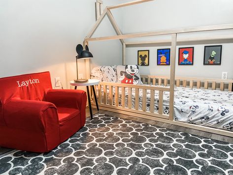 Mickey Room Ideas, Mickey Bedroom Ideas, Mickey Room Decor, Boys Disney Bedroom, Mickey Toddler Room, Mickey Mouse Themed Room, Mickey Mouse Toddler Room Boys, Disney Boy Room, Mickey Playroom