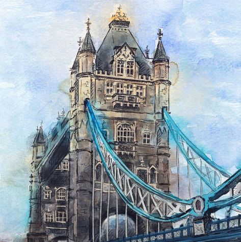 Something new! Tower Bridge ✨ Print from my original watercolor sketch 5x7 / 8x10 / 11x14 / 13x19 . . . #london #londonsketch… London Watercolor, London Sketch, City Sketches, London Artwork, Eiffel Tower Wall Art, London Tower Bridge, London Illustration, London Painting, London Tower