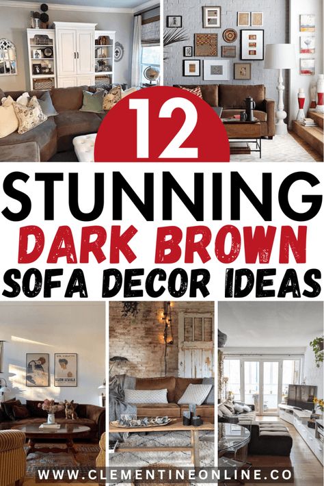 Brown Sofa Decor Ideas, Chocolate Brown Couch Living Room Ideas, Dark Brown Living Room Furniture, Dark Brown Sofa Living Room, Brown Sofa Decor, Chocolate Brown Sofa, Dark Leather Couches, Dark Brown Sofa, Brown Couch Decor