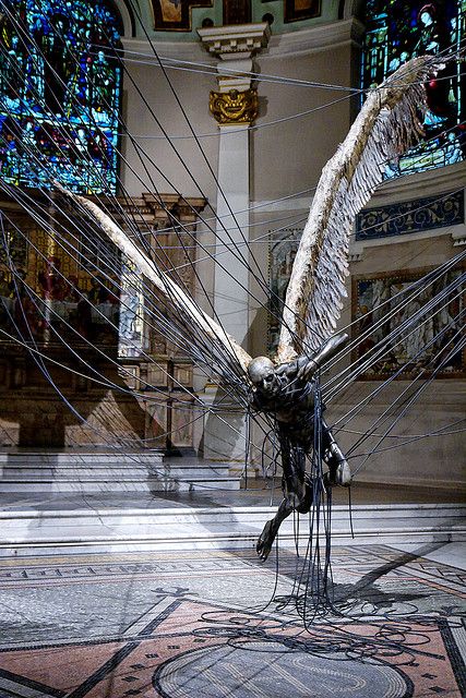 Paul Fryer (Morning Star), an installation at the Holy Church in Marylebone in 2008, which depicts a wax Lucifer suspended by high-power lines. Illusion Kunst, Power Lines, Lucifer Morningstar, Goth Art, Morning Star, Tableau Art, Angels And Demons, Fallen Angel, Sculpture Installation