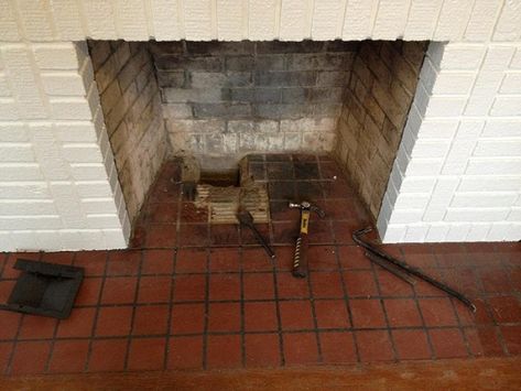 1920 Fireplace Makeover, Spanish Style Fireplace, 1920s Fireplace, Wood Burning Stove Insert, Craftsman Style Fireplace, Fireplace Hearth Tiles, Leftover Tile, House Rehab, Hearth Tiles