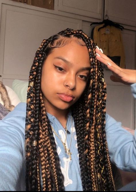 Box Braid Colors Ideas Light Skin, Mixed Girl Hairstyles, Mixed Girl, Tan Skin Blonde Hair, Big Box Braids Hairstyles, Long Box Braids, Box Braids Hairstyles For Black Women, Cute Braided Hairstyles, Mixed Hair