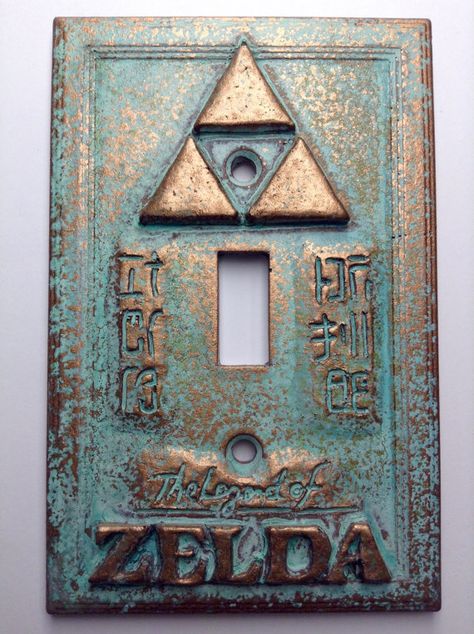 Zelda Room, Nerd House, Patina Paint, Video Game Rooms, Light Switch Plate, Gamer Room, Paint Effects, Copper Patina, Light Switch Cover