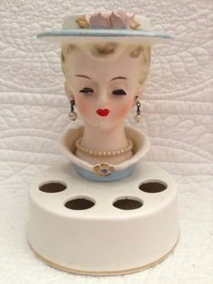 Vintage Japan Lady Head Vase Lipstick Holder Ceramic Vanity Display Glam Girl | eBay 90 Birthday, Ceramic Lady Heads, Vanity Display, Vintage Lipstick, Head Vases, Antique Dishes, Knick Knack, Head Planters, Vintage Mermaid