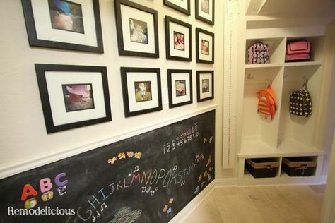 Mud Hall, Chalkboard Wall Kids, Chalkboard Wall Playroom, Diy Magnetic Chalkboard, Magnetic Chalkboard Wall, Family Photo Gallery, Chalkboard Wall Bedroom, Home Command Center, Blackboard Wall