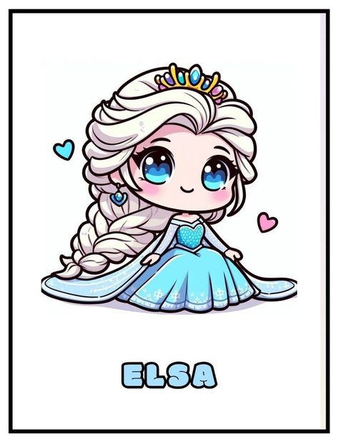 Chibi Disney Princess, Elsa Chibi, Elsa And Anna Cartoon, Elsa Cartoon, Chibi Princess, Simple Cartoon Characters, Elsa Drawing, Chibi Disney, Cookies Decoration