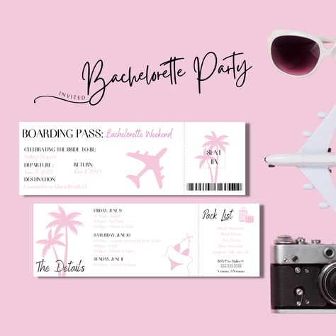 Boarding pass invites for a bachelorette party! Fully customizable and easy to print! Bachelorette Party Invites, Bachelorette Invites, Hens Ideas, Boarding Pass Invitation, Bachelorette Party Invitation, Bachelorette Invitations, From Miss To Mrs, Bachelorette Trip, Bachelorette Party Themes