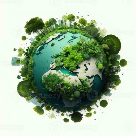 Generative AI a green mini planet earth, Illustration of planet Earth with a giant tree. Energy saving, ecology and environment sustainable resources conservation concept. Earth Illustration Art, Planet Earth Illustration, Tree Energy, Eco Fashion Design, Mother Earth Art, Earth Environment, Earth Illustration, Earth Images, Areas Verdes