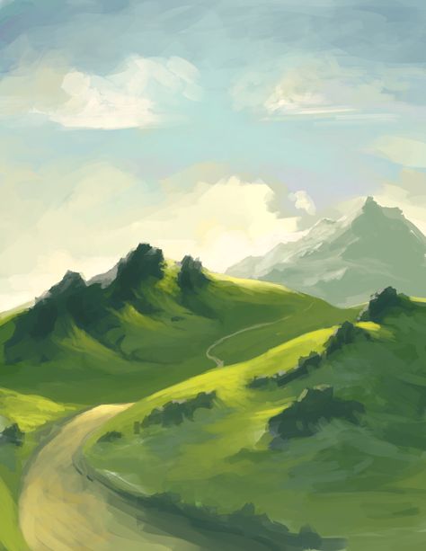 Rolling Hills of Ashland. Quick sketch of some rolling hills and rocks. Hills Drawing Simple, Monet Mural, Hills Drawing, Hills Drawing Landscape, Painting Hills, Digital Landscape Painting, Hills Watercolor Paintings, Hills Illustration, Rolling Hills Landscape