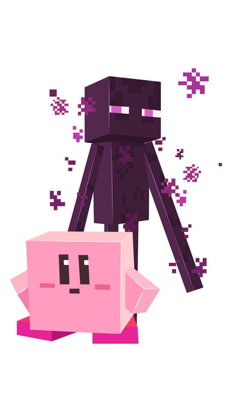 Seems like Enderman has teleported to Kirby game and has taken the main hero from there - little pink creature. Look at these two. Aren't they cute together? Get this Minecraft Kirby With Enderman... Minecraft Kirby, Simple Sandbox, Pink Creature, Kirby Game, Minecraft Stickers, Minecraft Pig, Kirby Games, Minecraft Pictures, Chrome Web