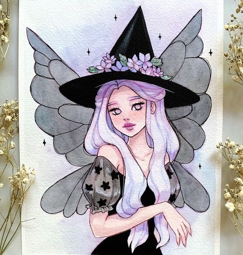 Lèda Havasi on Instagram: “Day 15 - Fairy 🧚‍♀️ • • • • • • • #witchfairy #fairywitch #kawaiiart #ledatober #witchtober #witchtober2021 #pastelart #aestheticartwork…” Feefal Art, Hippie Drawing, Expressive Drawing, Fineliner Art, A5 Book, Arte Monster High, Fairy Drawings, Japanese Drawings, Girl Painting