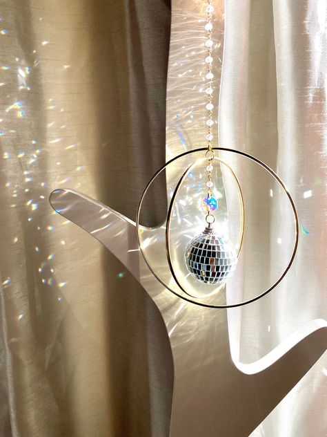 Rearview Mirror Disco Ball, Disco Room, Business Room, Suncatcher Crystal, Bead Rainbow, Disco Ball Mirror, Window Wall Art, Wedding Window, Suncatcher Diy