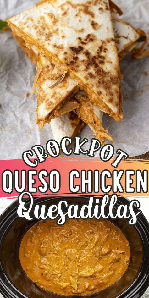 Slow Cooker Queso Tacos, Crockpot Chicken Quesadilla Recipe, Buffalo Chicken Quesadilla Crockpot, Crock Pot Queso Chicken Tacos, Crock Pot Chicken Quesadillas, Cheesy Chicken Tacos Crockpot, Shredded Chicken Nachos Crockpot, Easy Recipe With Shredded Chicken, Crockpot Queso Chicken Quesadillas