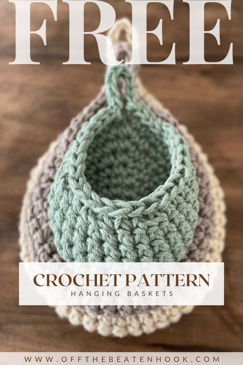 Looking to add a touch of charm and handmade personality to your home decor? Look no further than this hanging basket free crochet pattern - written in 3 different sizes! These DIY crochet teardrop baskets come together super quick and easy, making them approachable for the rookie crocheter too. Free Crochet Hanging Basket, Crochet Storage Baskets Free, Crochet Hanging Basket Pattern, Crochet Teardrop, Hanging Basket Pattern, Crochet Hanging Basket, Crochet Plant Hanger, Crochet Hanging, Crochet Basket Pattern Free