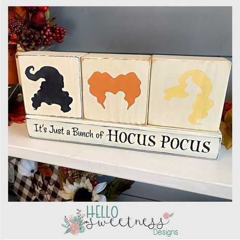 Cricut Hocus Pocus Projects, Sanderson Sisters Crafts, Hocus Pocus Halloween Decor, Fall Blocks, Halloween Cricut, Hocus Pocus Party, Halloween Silhouette, Halloween Bedroom Decor, Thema Halloween