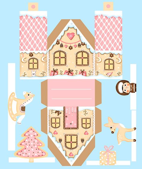 Paper House Template, Gingerbread House Template, House Template, Paper Doll House, Christmas Town, Miniature Christmas, Christmas House, Paper Toys, Winter Crafts