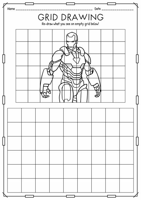 Grid Drawing Worksheets Super Heroes Still Life Worksheet, Free Grid Drawing Printables, Grid Drawing Practice Worksheet, Grid Technique Drawing, Grid Drawing Practice, Grid Drawing Worksheet Free Printable, Easy Grid Drawing, Grid Drawing Ideas, Grid Drawing Worksheet