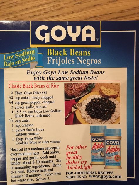 Goya quick Cuban black beans recipe Goya Beans Recipes, Authentic Cuban Black Beans Recipe, Spanish Black Beans Recipe, Puerto Rican Black Beans Recipe, Dominican Black Beans Recipe, Spanish Black Beans, Puerto Rican Black Beans, Rice And Black Beans Recipe, Goya Black Beans Recipe