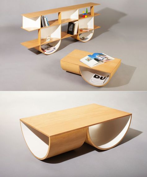 Dome-Shaped Storage Vaults Double Up As End Tables  #Bookshelf #bookcase #shelvingunit #shelf #storageideas Dome Shelf, Cardboard Furniture Design, Tiny Loft, Module Design, Speculative Design, Shelf Furniture, Eclectic Interior Design, Convertible Furniture, Industrial Design Furniture