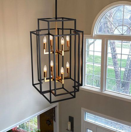 Mercury Row® Boyes 8 - Light Square/Rectangle Chandelier | Wayfair Entry Way Chandelier, Wrought Iron Pendant Light, Entry Chandelier, Entryway Light Fixtures, Entryway Chandelier, Foyer Lighting Fixtures, Iron Pendant Light, Angled Ceilings, Entry Lighting