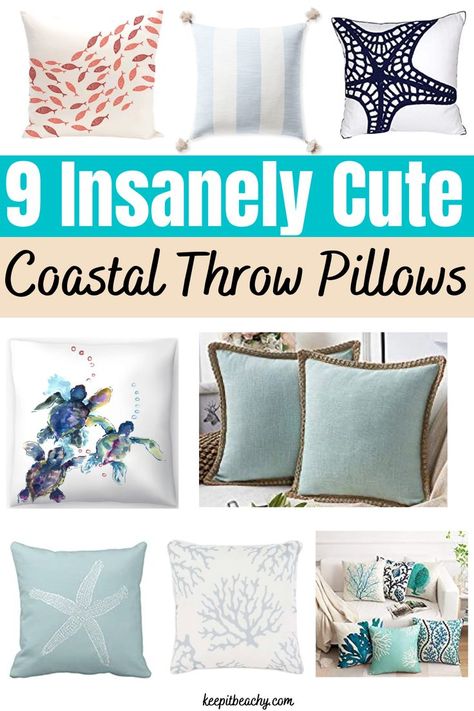 coastal throw pillows Coastal Living Room Pillows, Beachy Throw Pillows, Coastal Pillows On Sofa, Beach Pillow Covers, Look More Put Together, Beachy Pillows, Beach Theme Pillows, Coastal Pillow Covers, Coastal Living Decor