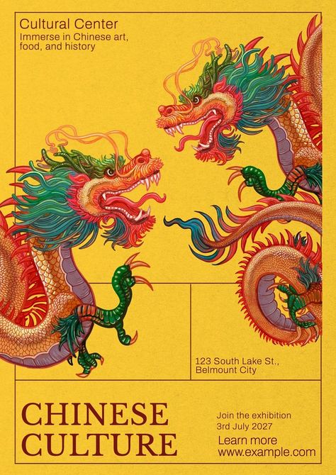 Chinese culture poster template, editable text and design | premium image by rawpixel.com / Sirikamon Suriyamonthon Chinese Graphic Design Illustration, Asian Inspired Graphic Design, Chinese Magazine Layout, Traditional Chinese Design, Chinese Poster Design Graphics, China Poster Design, Cultural Poster Design, Chinese Design Poster, Competition Poster Ideas