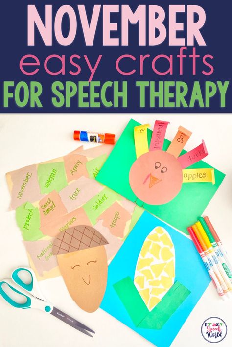 Easy crafts for fall speech therapy! Crafts For November, Fall Speech Therapy, November Aesthetic, Preschool Speech Therapy, November Crafts, Occupational Therapy Activities, Slp Activities, Articulation Therapy, Articulation Activities