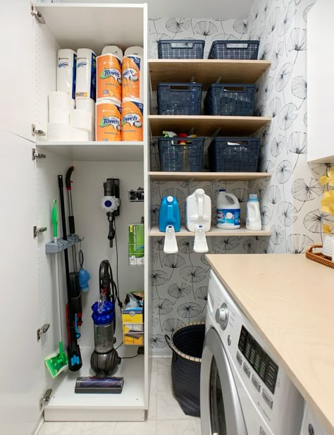 Vacuum/steam cleaner cleaning storage Laundy Room, Laundry Makeover, Stacked Laundry Room, Laundry Room Ideas Small Space, Dark Cave, Dream Laundry Room, Laundry Room Closet, Laundry Room Layouts, Mudroom Laundry Room