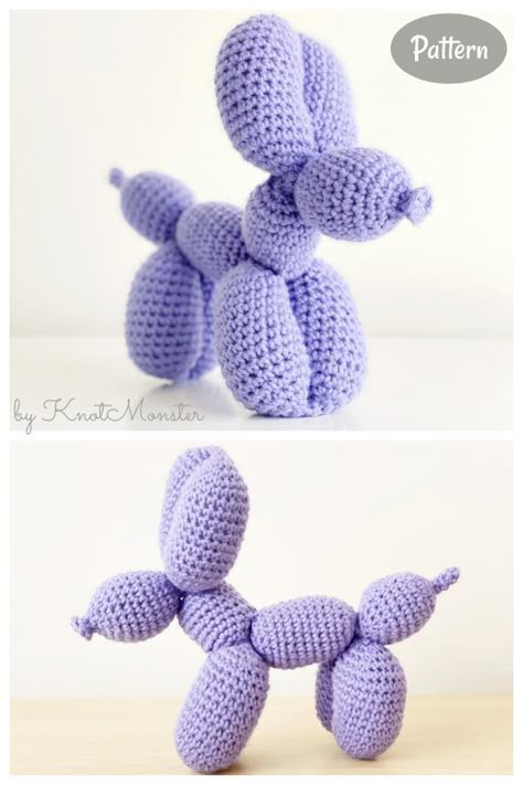 Balloon Dog Crochet Patterns Balloon Animal Amigurumi, Crocheted Balloon Animals, Knit Balloon Animal, Dog Ballon Crochet, Amigurumi Balloon Animal Free Pattern, Crochet Baloondog, How To Make A Dog Balloon Animal, Balloon Animal Crochet Pattern, Amigurumi Balloon Dog Free Pattern