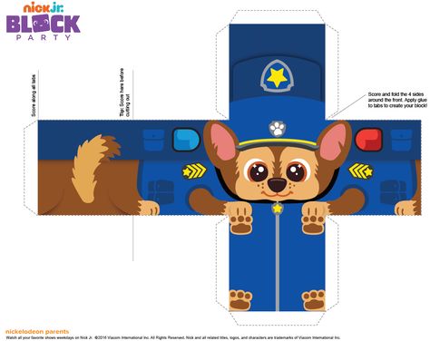 http://www.nickelodeonparents.com/nick-jr-block-party-printable-craft/ Fireman Sam Birthday Party, Paw Patrol Theme Party, Paw Patrol Printables, Paw Birthday, Paw Patrol Birthday Theme, Boys First Birthday Party Ideas, Paw Patrol Toys, Paper Toys Template, Chase Paw Patrol