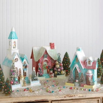 Paper Christmas Village, Aqua Christmas, Farmhouse Shop, Christmas Houses, Christmas Village Houses, Glitter Houses, Christmas Glitter, Cardboard House, Putz Houses