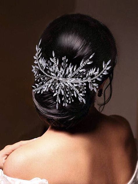 Rhinestone Decor Bridal Hair Clip | SHEIN USA Black Wedding Hairstyles, Rhinestone Headpiece, Unique Hair Accessories, Bridal Headwear, Crystal Hair Clips, Bride Tiara, Headpiece Jewelry, Rhinestone Hair Clip, Unique Hair