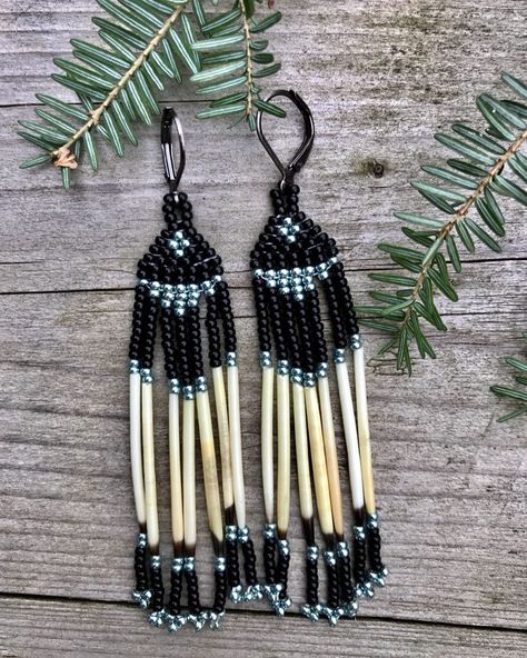 Beaded Earrings With Porcupine Quills, Quill Beaded Earrings, Porcupine Craft, Porcupine Quill Jewelry, Indigenous Beaded Earrings, Porcupine Quill Earrings, Indigenous Beading, Quill Earrings, Native Clothing