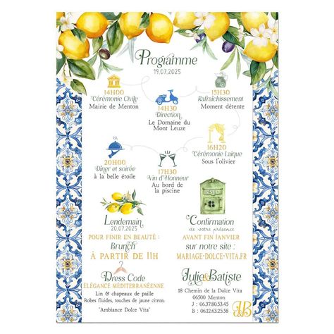 faire-part-mariage-dolce-vita-vespa-Azulejo-citrons-olivier copie Italian Wedding, Amazing Places, The Good Place, Wedding Day, Floral