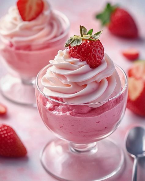 Fluffy Strawberry Mousse 🍓 🍽️ This light and airy strawberry mousse is a refreshing dessert that's perfect for any occasion! Made with fresh strawberries and creamy ingredients, it’s a sweet and delightful treat that will melt in your mouth. The mousse is not only delicious but also beautifully simple to prepare. 🎉✨ • Ingredients: • 8 oz cream cheese or coconut cream 🧀🥥 • 4 oz yogurt or additional cream cheese/coconut cream 🥄 • 1 cup powdered sugar or sugar-free alternative 🍚 • 5 medium-sized... Note Aesthetic, Background References, Light Food, Strawberry Mousse, Foodie Art, Strawberry Yogurt, Refreshing Desserts, Girl Dinner, Fresh Strawberries