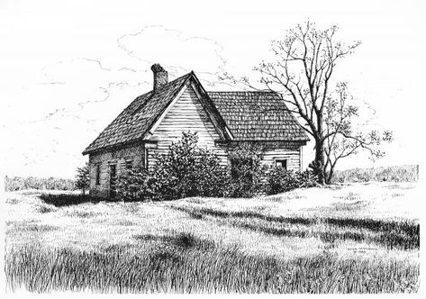 ....... Farmhouse Drawings, Old House Drawing, Farmhouse Drawing, Farm Drawing, Landscape Pencil Drawings, Drawing Scenery, House Sketch, Posters For Sale, Building Drawing