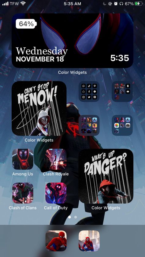 Men Homescreen Layout, Spider Man Ios 16 Wallpaper Ideas, Miles Morales Iphone Theme, Spiderverse Homescreen Layout, Spider Man Themed Phone Layout, Miles Morales Homescreen Layout, Spiderverse Homescreen, Spiderverse Phone Theme, Spiderman Homescreen Layout