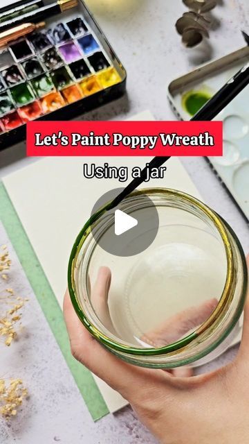 Joly Poa on Instagram: "Watercolor poppy wreath using a jar ✨️🥰  #watercolorwreath #watercolorflorals #watercolorpoppies #watercolortutorial #easywatercolor #watercolorist #watercolorph" Watercolour Poppy, Picture Wreath, Poppies Watercolor, Poppy Wreath, Watercolor Wreath, Watercolor Poppies, Watercolor Pictures, Art Study, Watercolor Painting Techniques