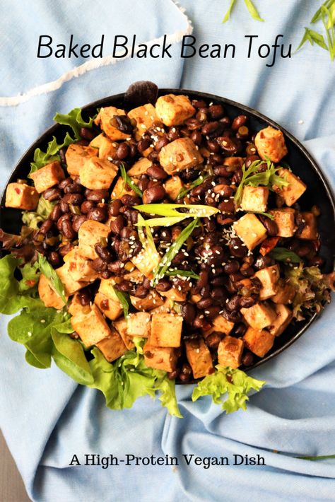 Roasted Black Bean Tofu-A High Vegan Protein Dish - Very Vegan Val Tofu Black Bean Recipes, Bean Tofu, Tofu And Black Bean Recipes, Black Bean Tofu, Vegetarian Recipes Black Beans, Vegan Black Bean Bowl, Fava Bean Tofu, Black Beans And Rice, Black Bean Recipes