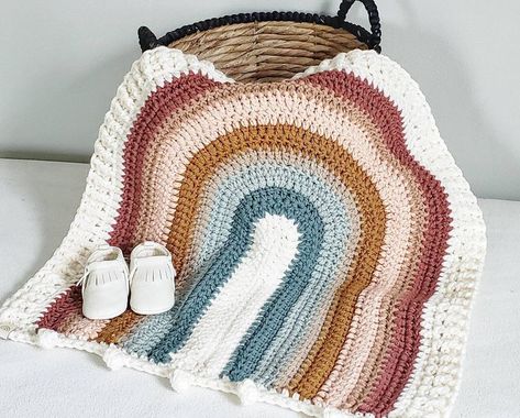 Rainbow Crochet Baby Blanket Pattern, Rainbow Knitted Blanket, Boho Rainbow Crochet Blanket, Crochet Baby Blanket Neutral Colors, Crochet Boho Baby Blanket, Crochet Baby Blanket Neutral, Gender Neutral Crochet Baby Gifts, Boho Baby Blanket Crochet, Boho Rainbow Nursery Girl