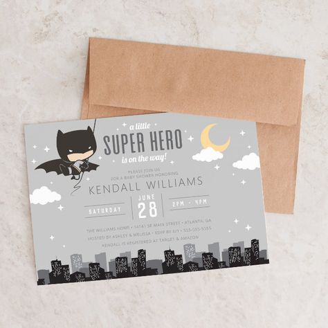 Batman Invitation Card, Batman Baby Shower Ideas, Super Hero Baby Shower, Super Hero Baby, Baby Boy Batman, Batman Baby Shower, Batman Invitations, Batman Baby, Superhero Baby Shower